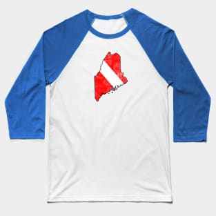 Maine Dive Flag Scuba Diving State Map Dive Flag Distressed Baseball T-Shirt